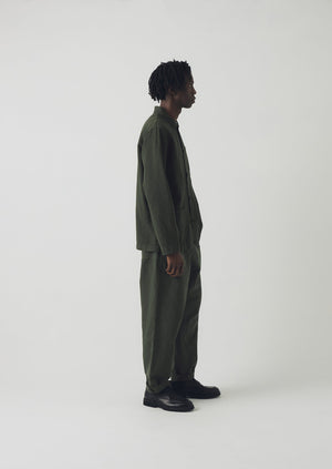 Alfie Garment Dyed Herringbone Trousers | Dark Moss