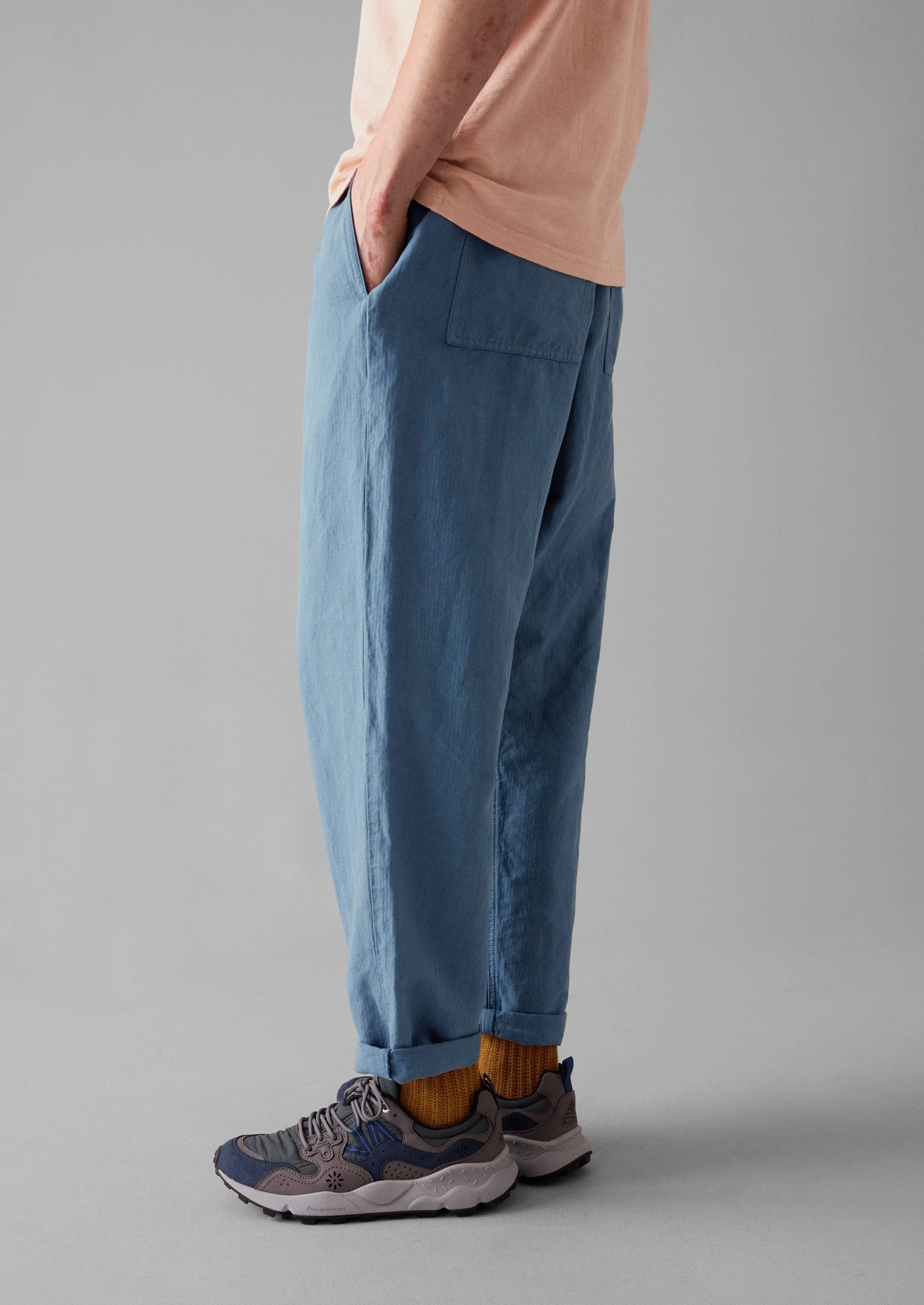 Alfie Garment Dyed Herringbone Trousers | Slate Blue