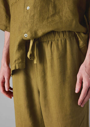 Alfie Garment Dyed Linen Trousers | Durian Green