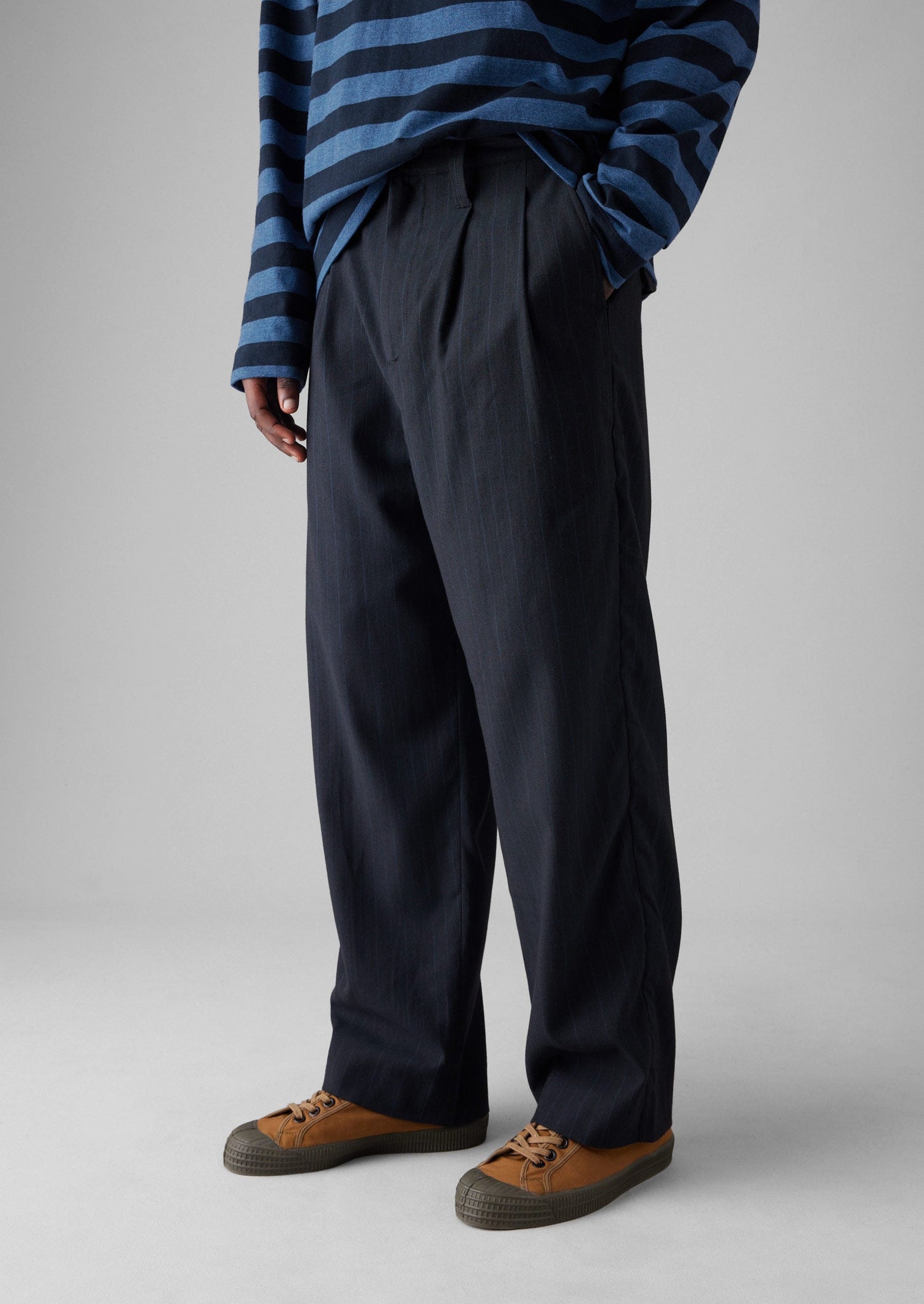 Bill Stripe Wool Cotton Trousers | Dark Indigo