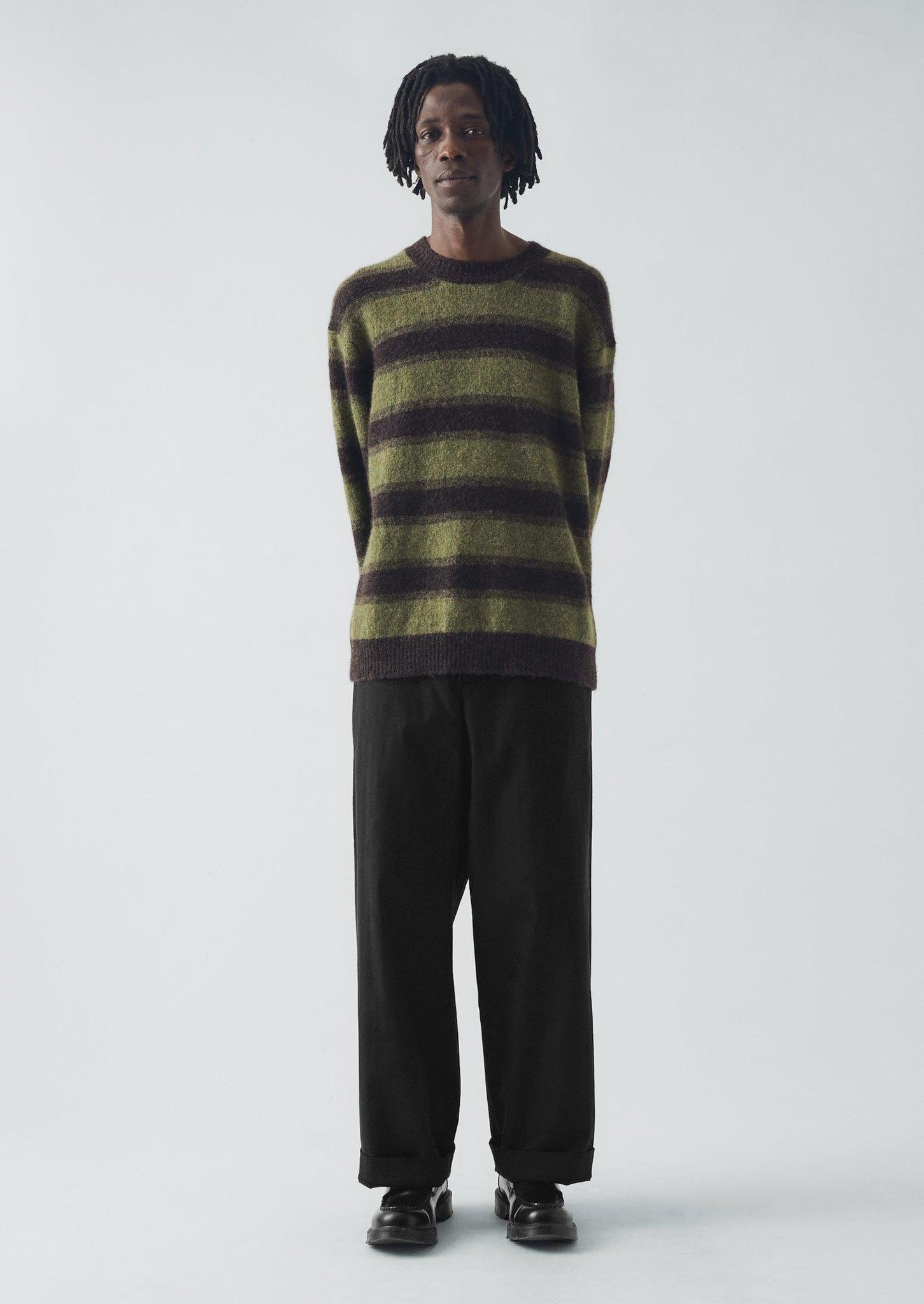 Cotton Wool Herringbone Wide Leg Trousers | Black