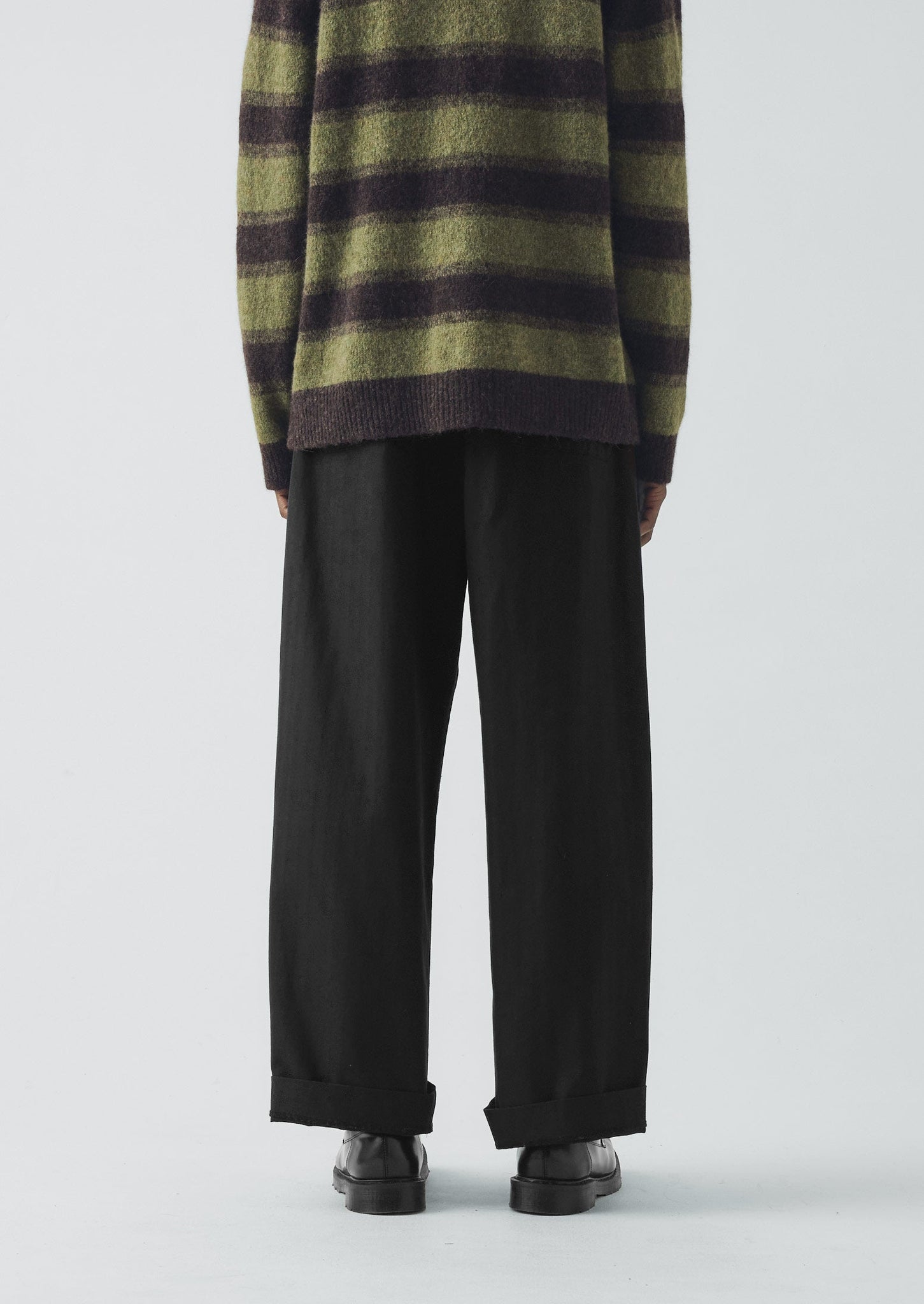 Cotton Wool Herringbone Wide Leg Trousers | Black