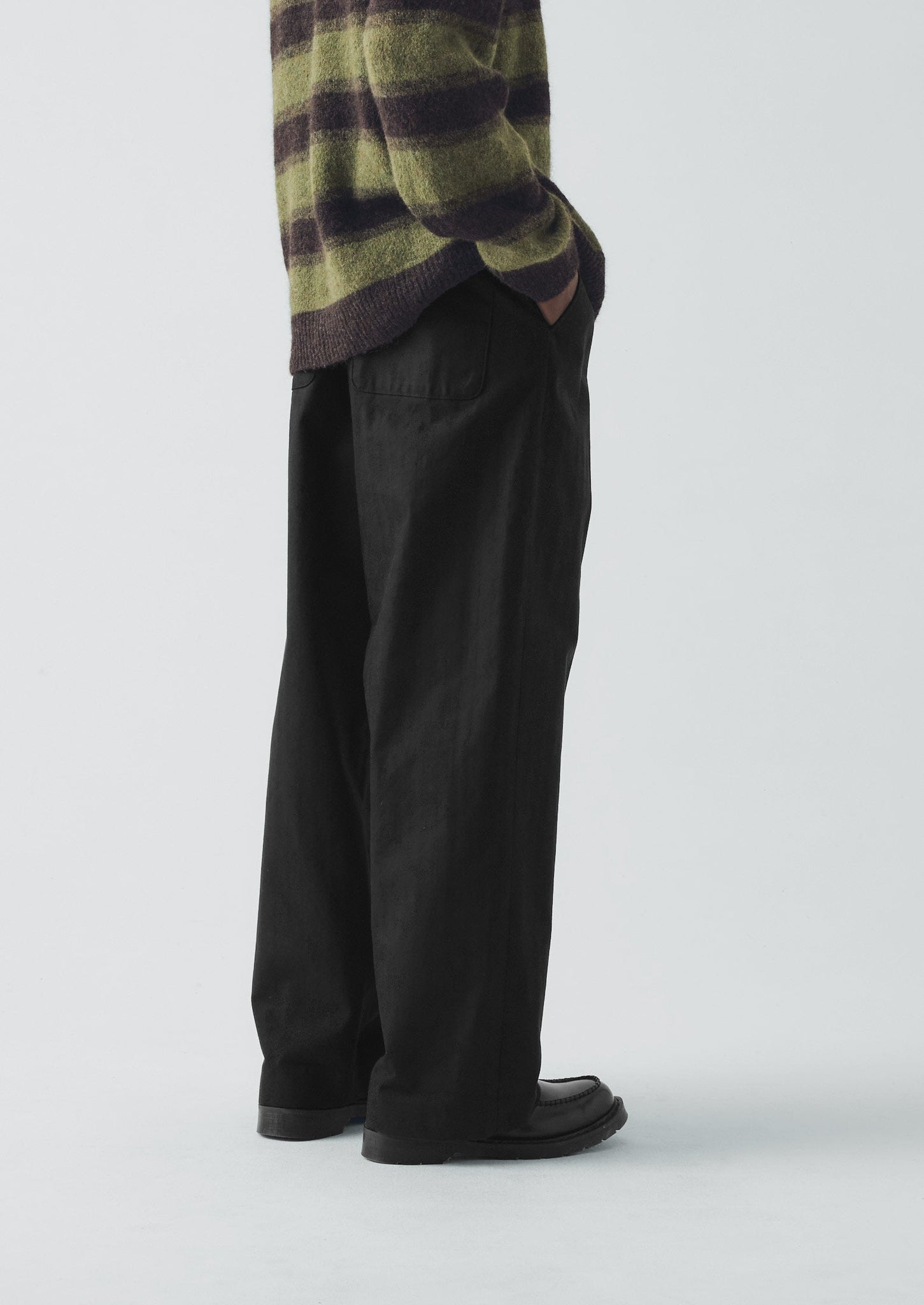 Cotton Wool Herringbone Wide Leg Trousers | Black