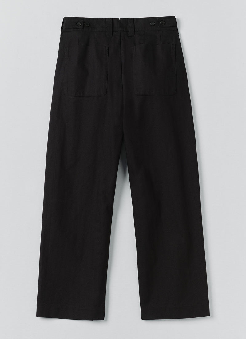 Cotton Wool Herringbone Wide Leg Trousers | Black