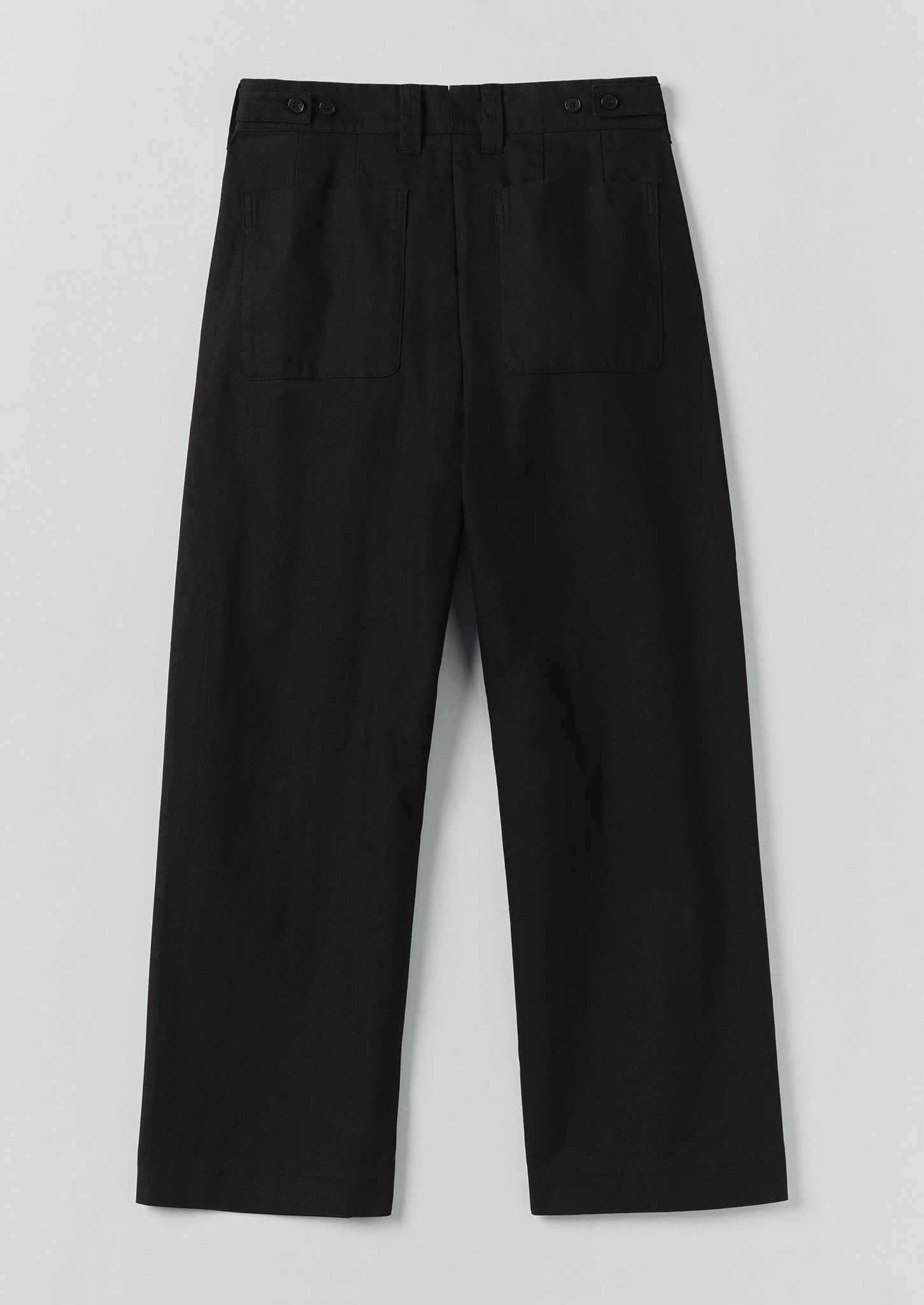 Cotton Wool Herringbone Wide Leg Trousers | Black
