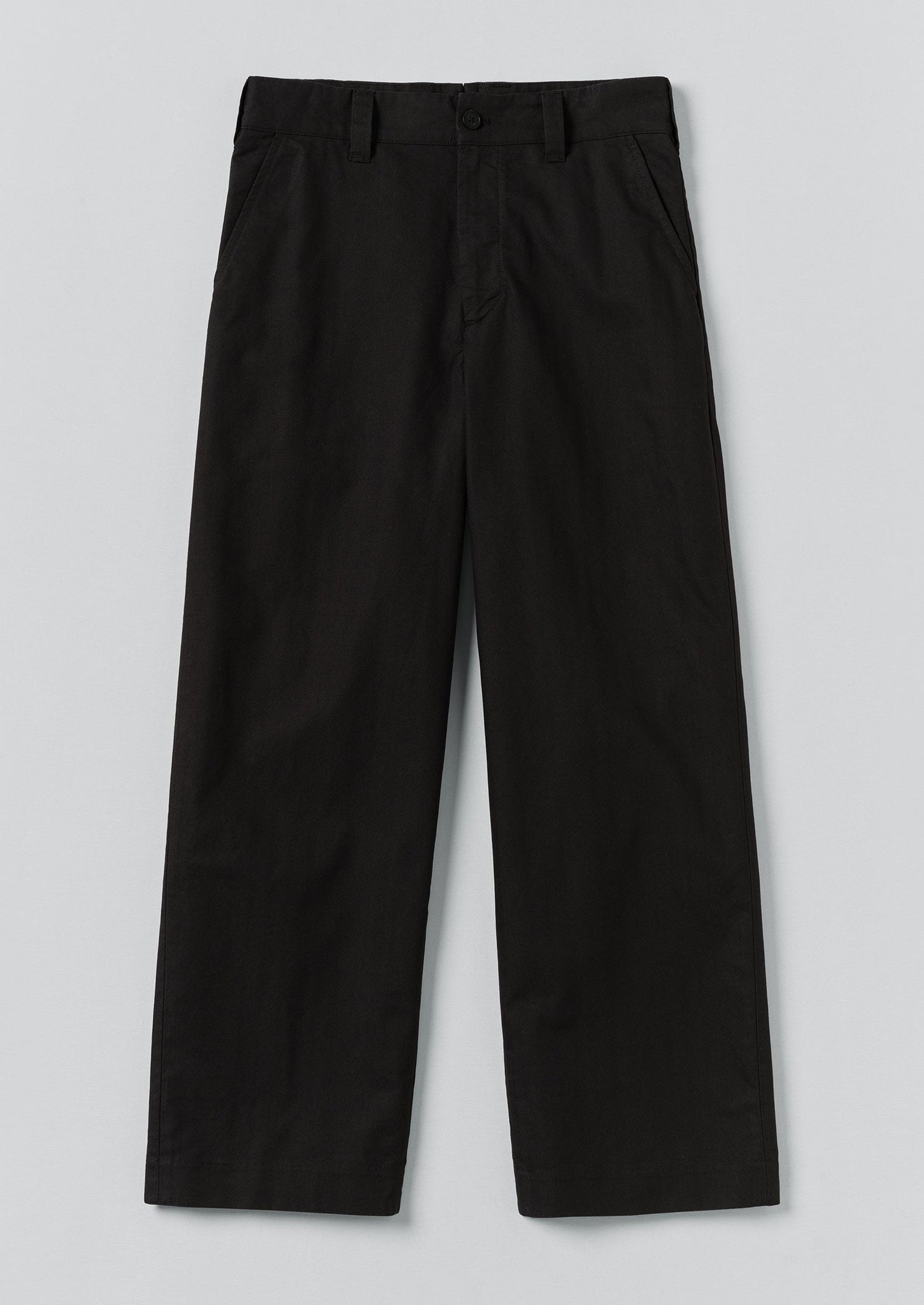 Cotton Wool Herringbone Wide Leg Trousers | Black