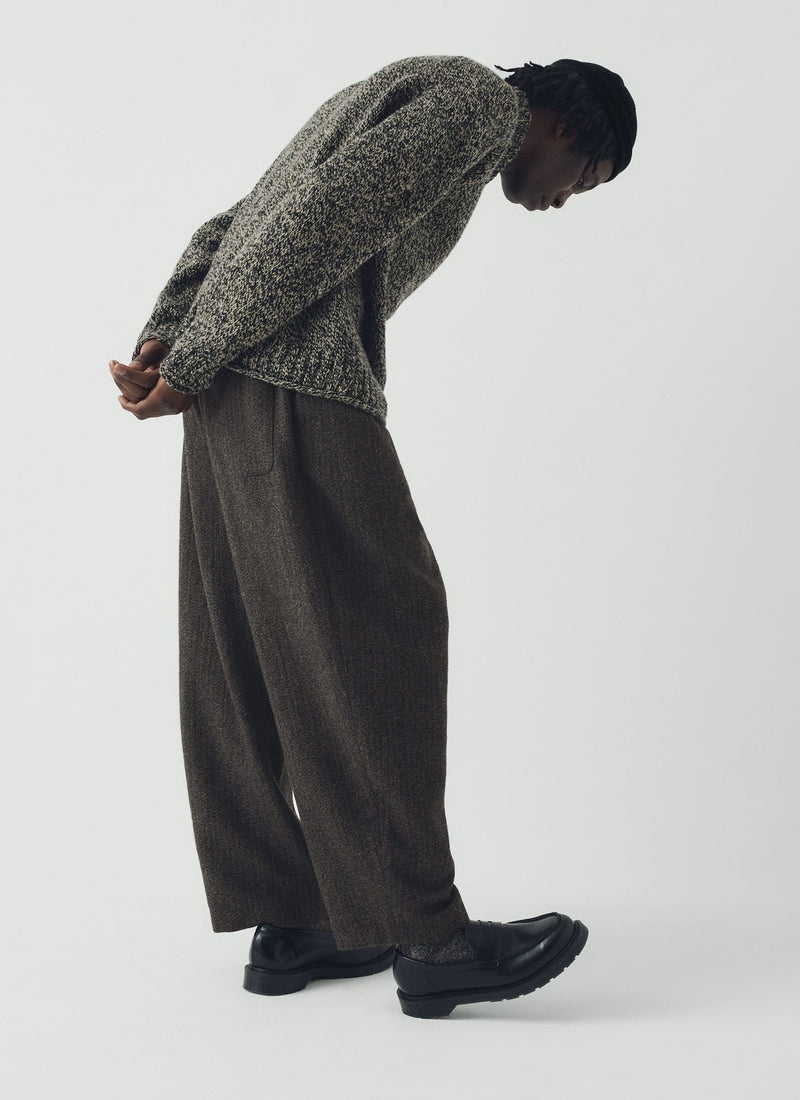 Wool Broken Herringbone Pleat Trousers | Charcoal Mouline