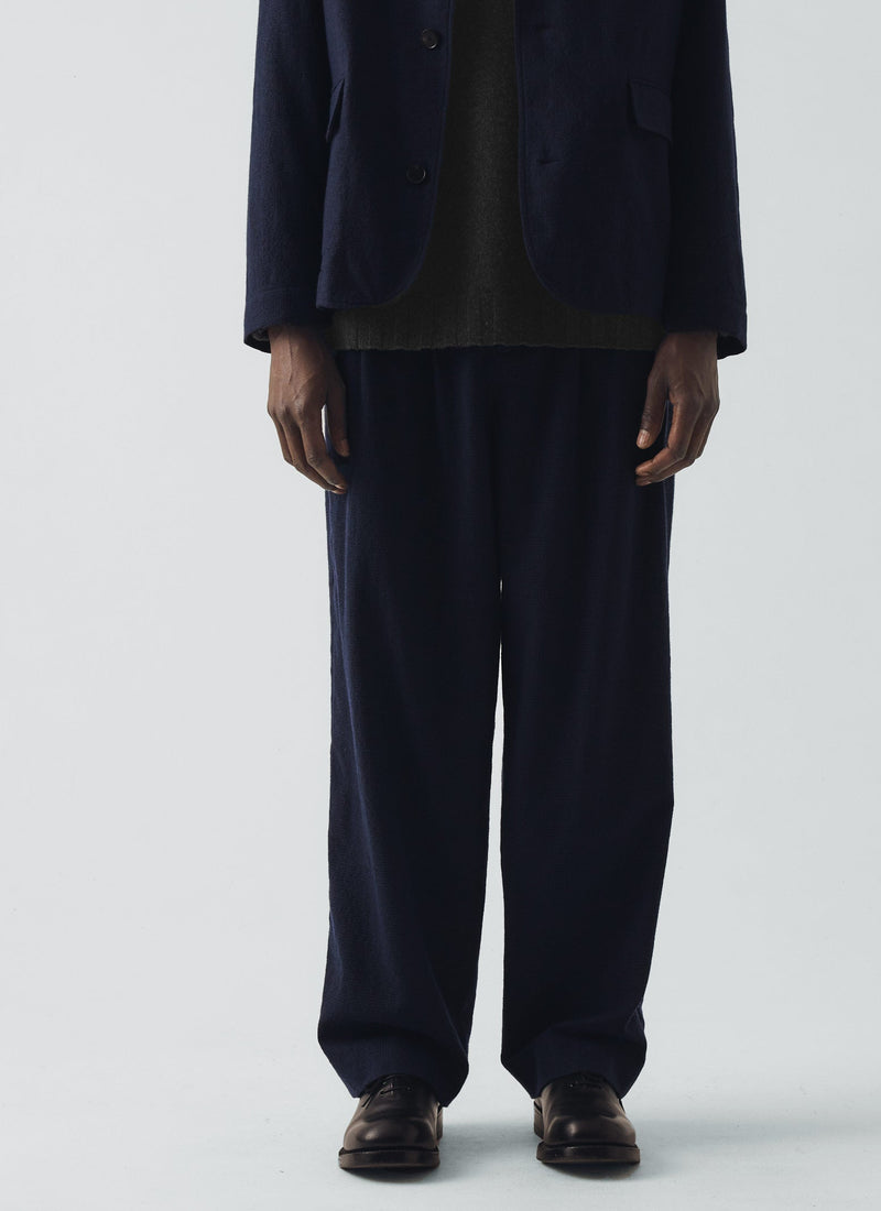 Bill Houndstooth Cotton Wool Trousers | Dark Navy
