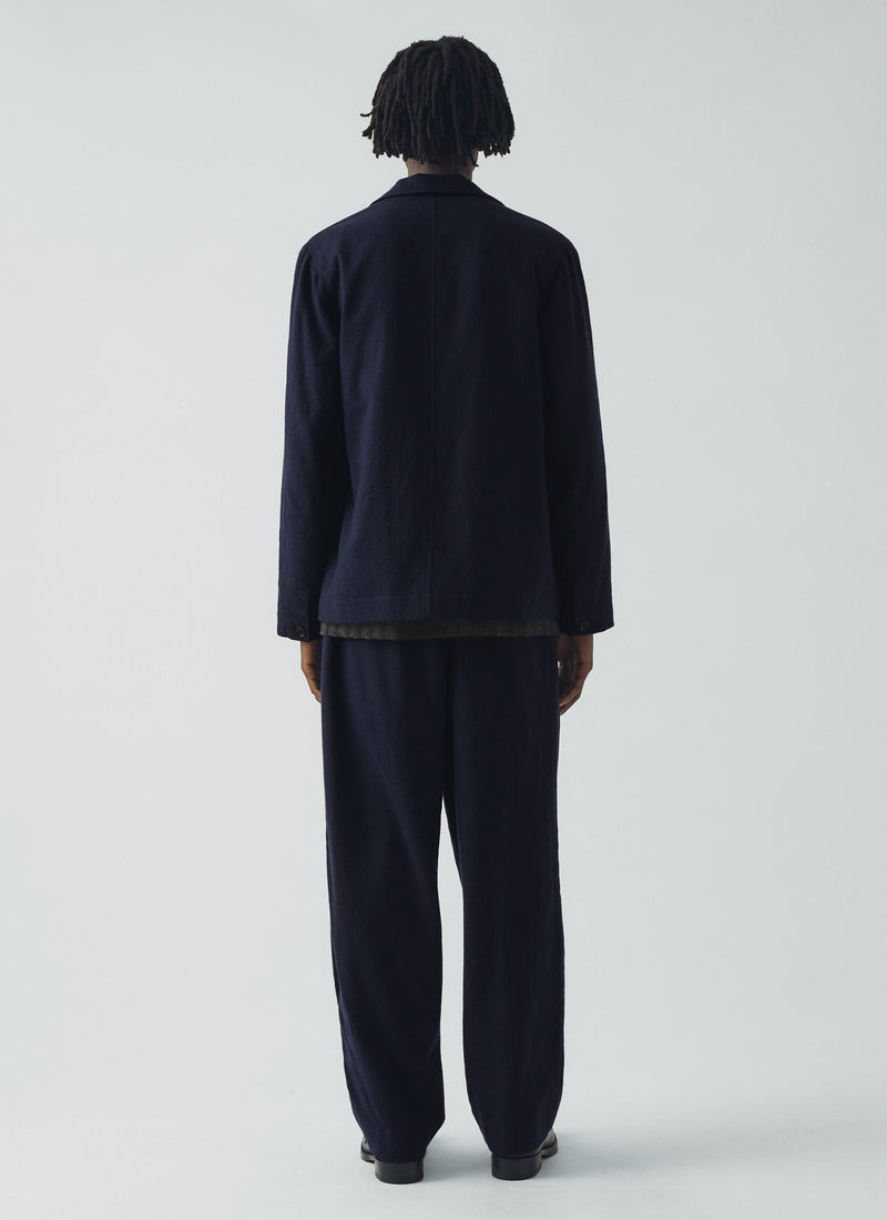 Bill Houndstooth Cotton Wool Trousers | Dark Navy