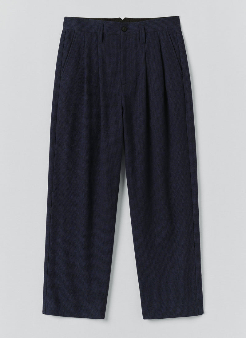 Bill Houndstooth Cotton Wool Trousers | Dark Navy