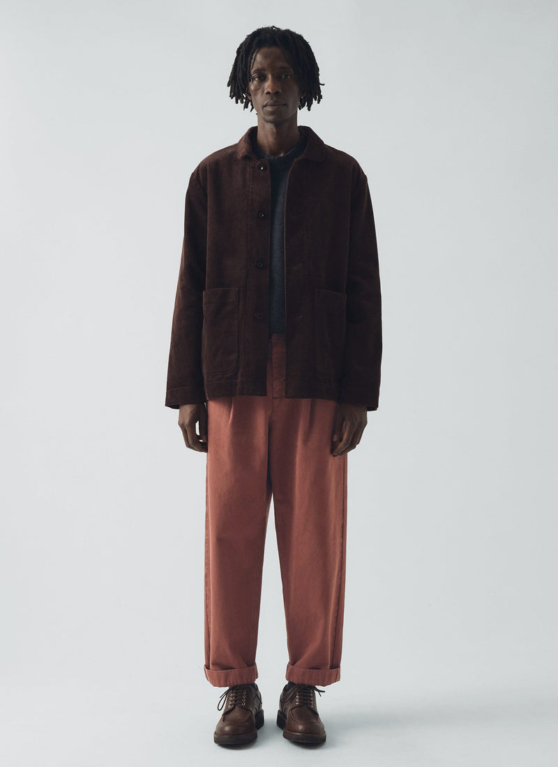 Otto Cotton Herringbone Pleat Trousers | Cacao