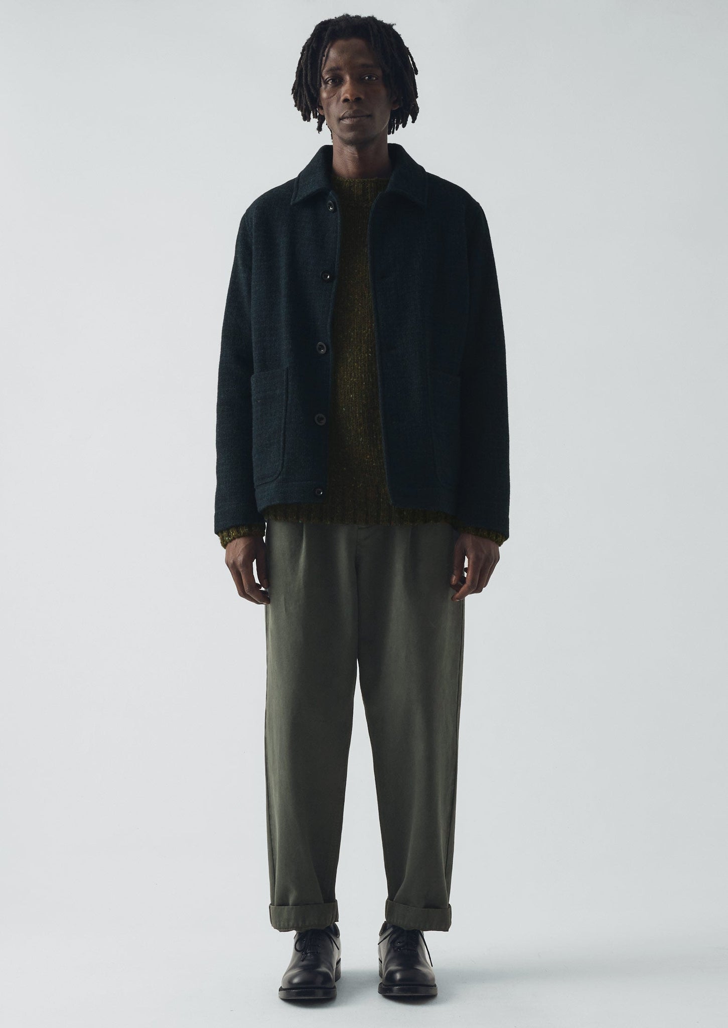 Otto Cotton Herringbone Pleat Trousers | Dark Mineral Green