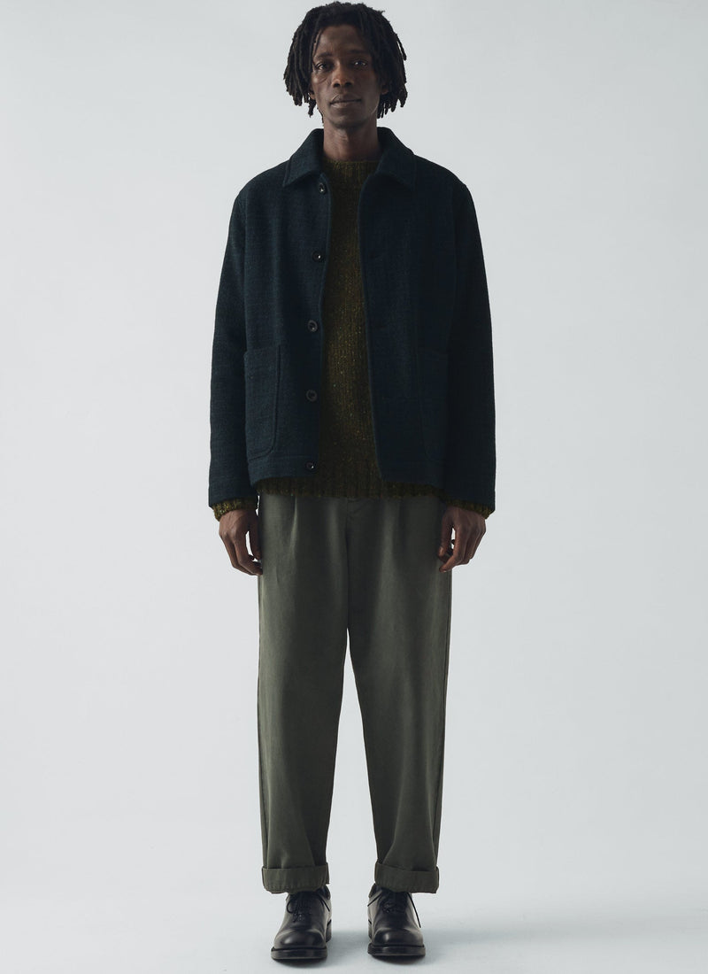 Otto Cotton Herringbone Pleat Trousers | Dark Mineral Green