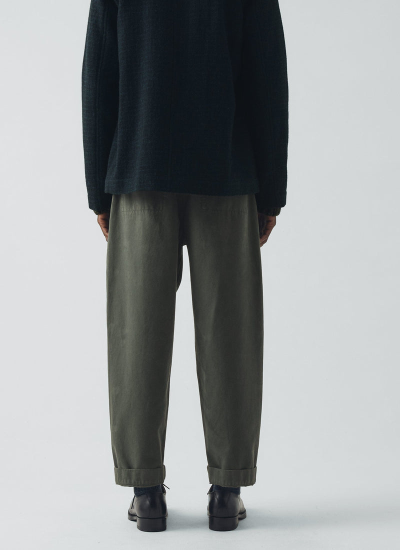 Otto Cotton Herringbone Pleat Trousers | Dark Mineral Green