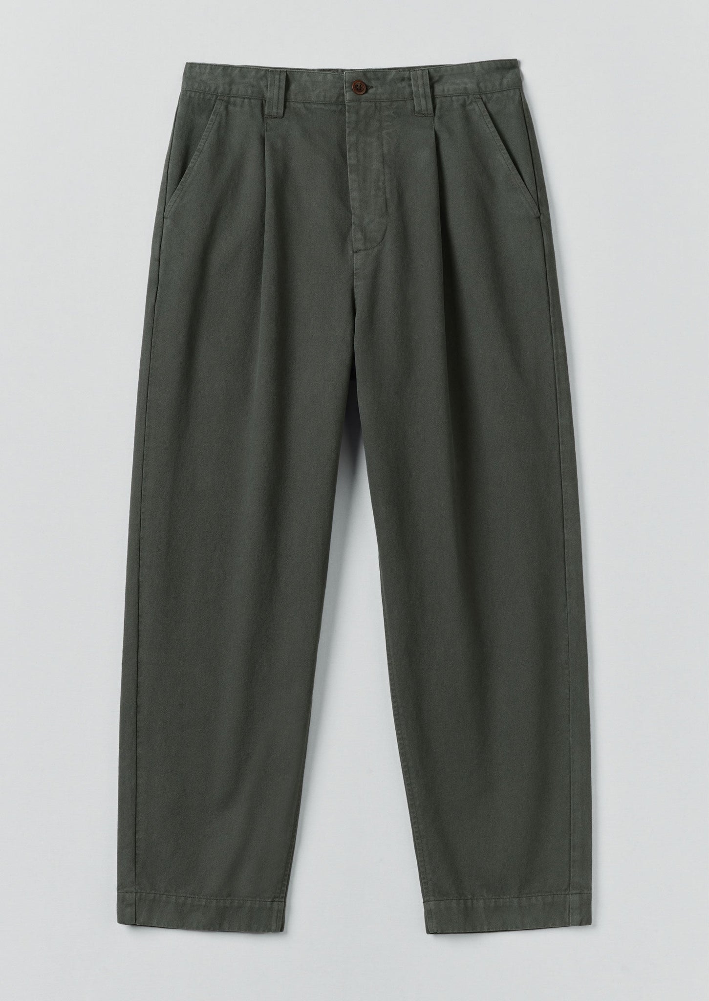 Otto Cotton Herringbone Pleat Trousers | Dark Mineral Green