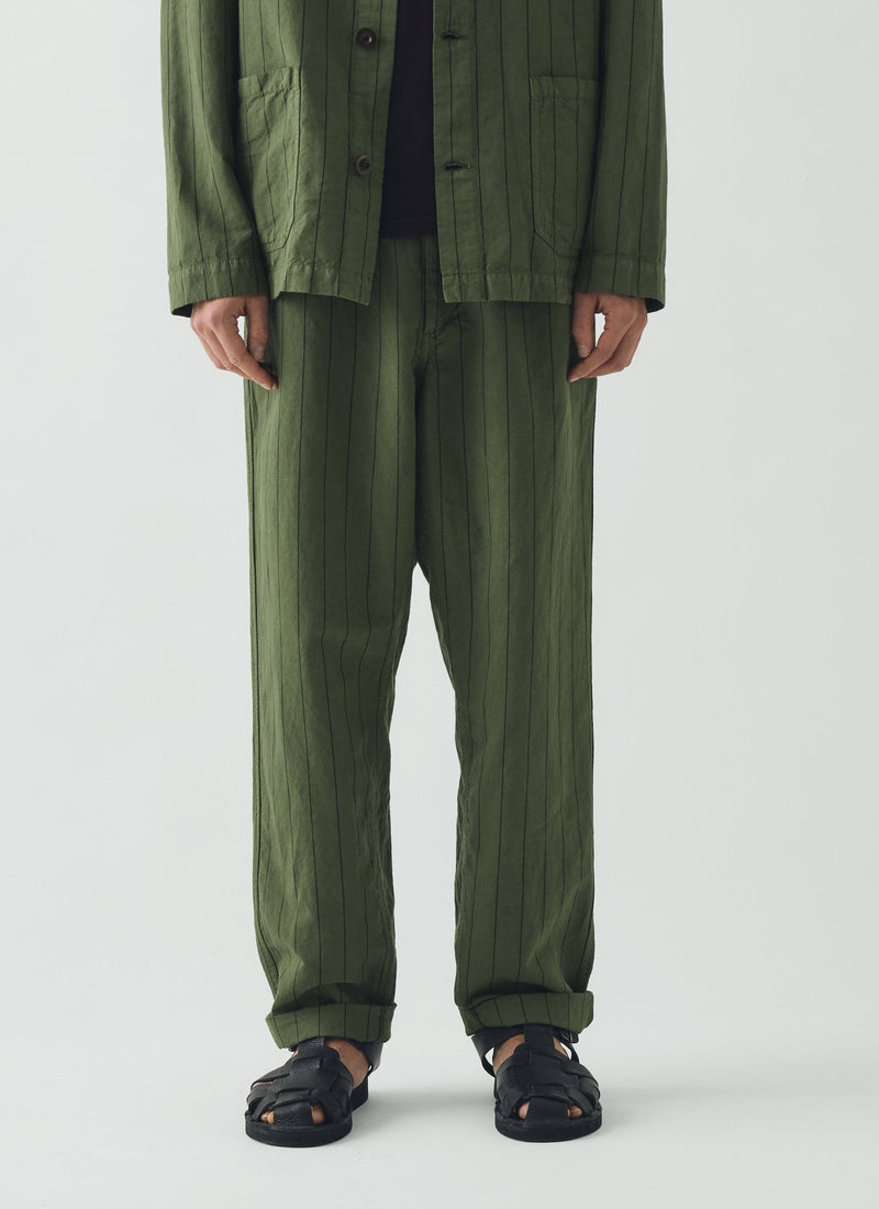 Overdyed Stripe Elasticated Cotton Linen Trousers | Basil