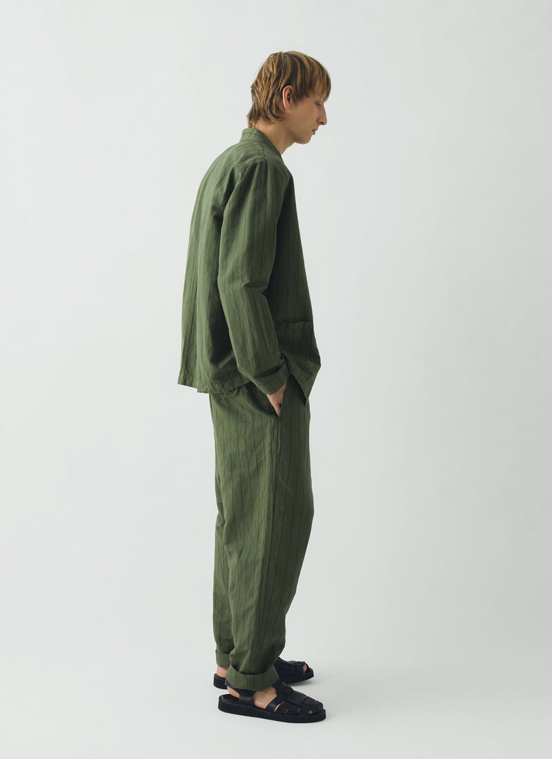 Overdyed Stripe Elasticated Cotton Linen Trousers | Basil