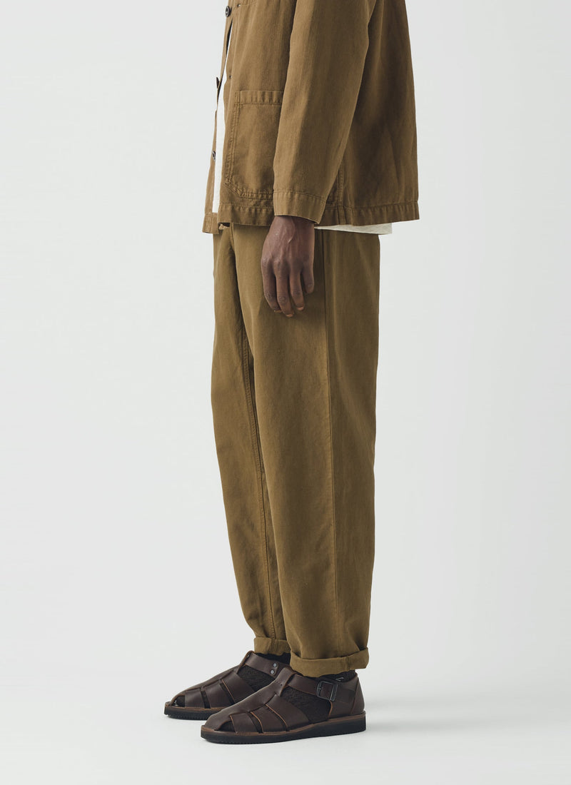 Alfie Garment Dyed Herringbone Trousers | Woodland Green