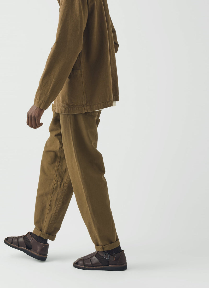 Alfie Garment Dyed Herringbone Trousers | Woodland Green