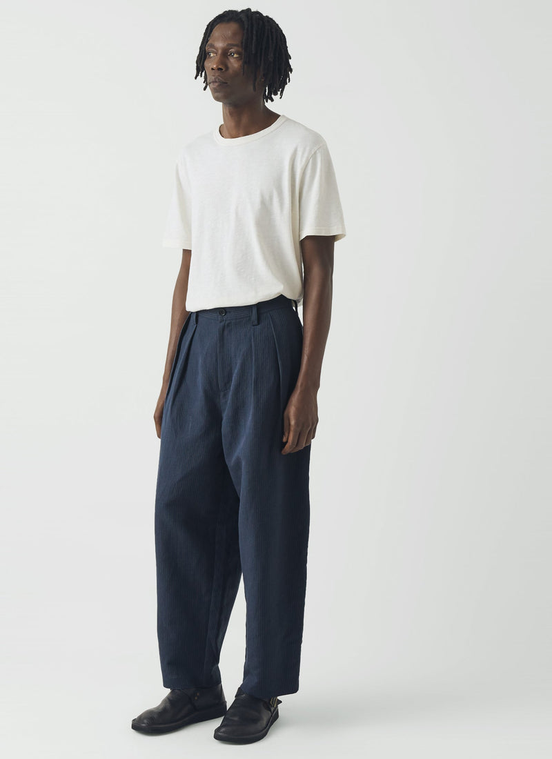 Caspar Stripe Pleat Trousers | Navy/Fawn