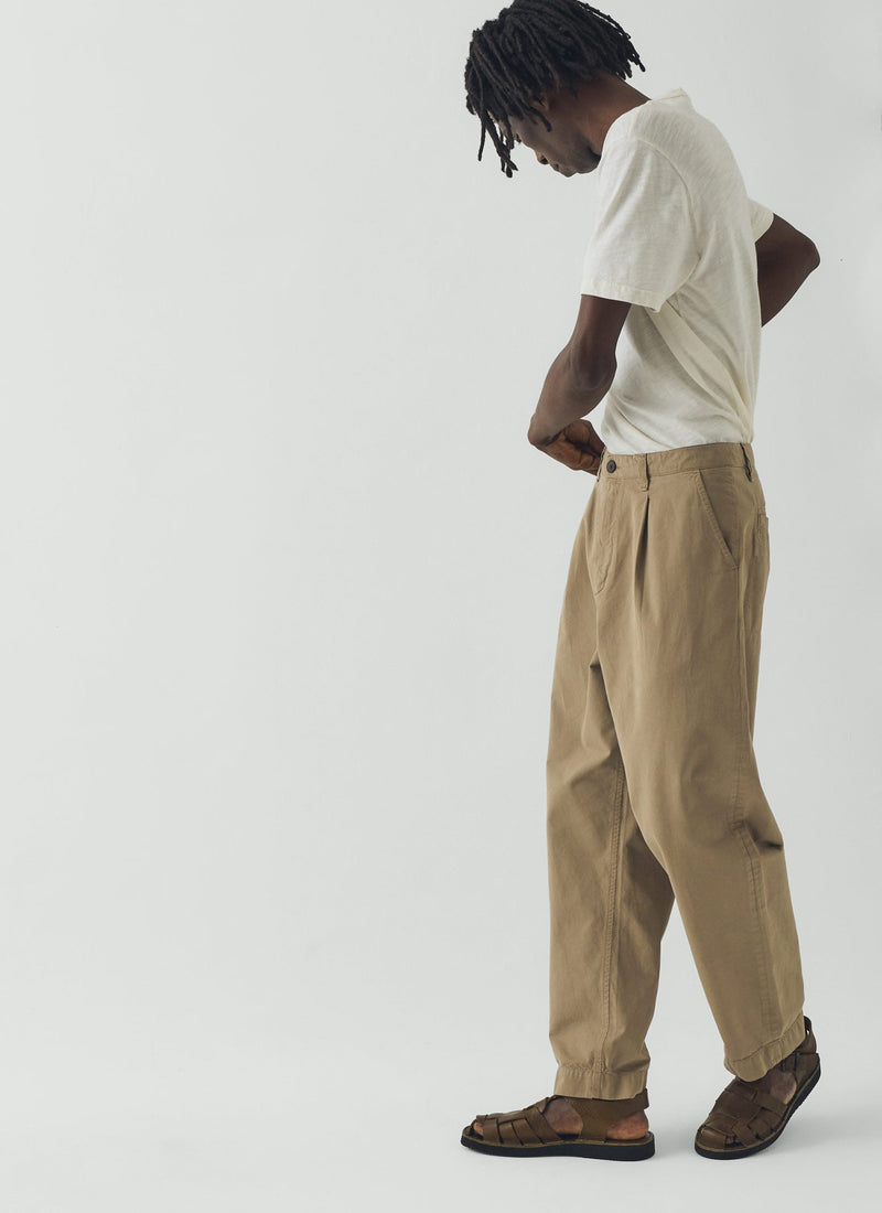 Otto Pleated Cotton Twill Trousers | Oyster
