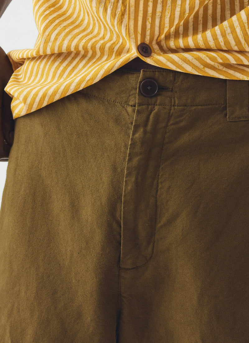 Rory Elasticated Cotton Linen Trousers | Bronze Green