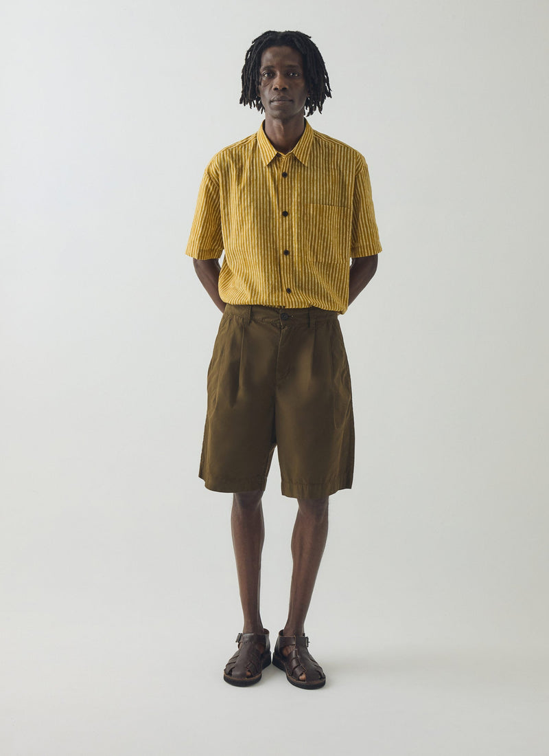 Double Pleat Cotton Poplin Shorts | Bronze Green