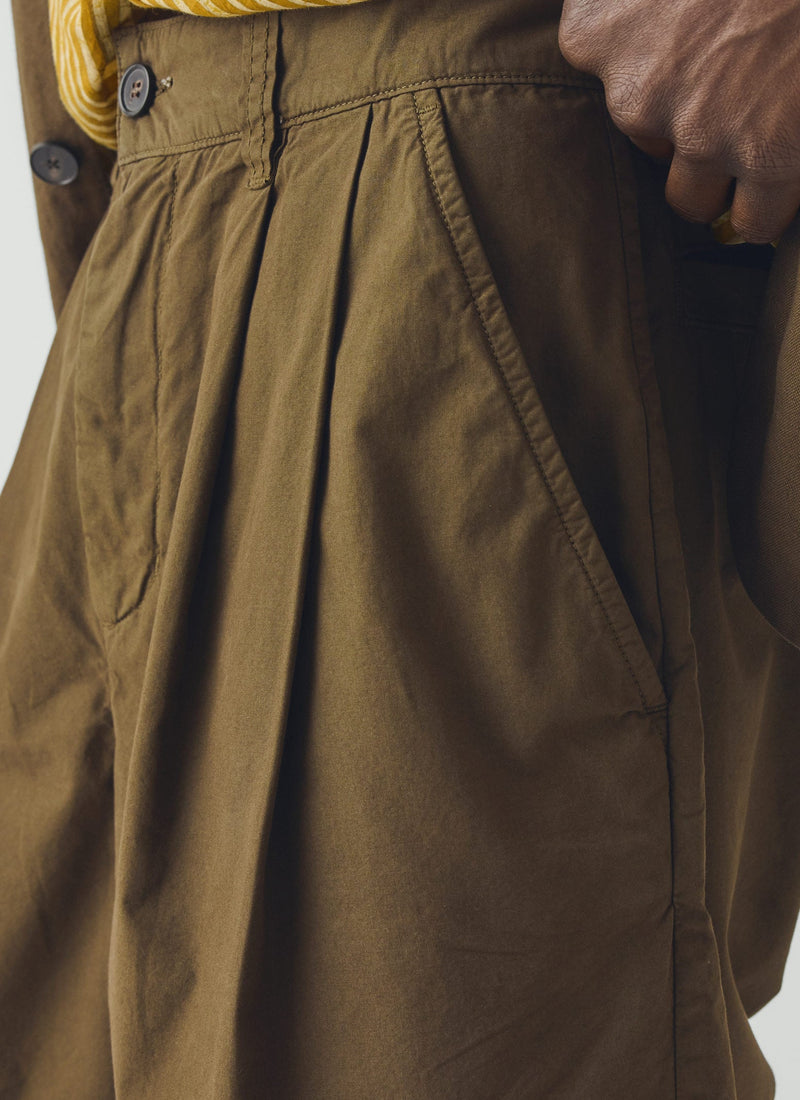 Double Pleat Cotton Poplin Shorts | Bronze Green