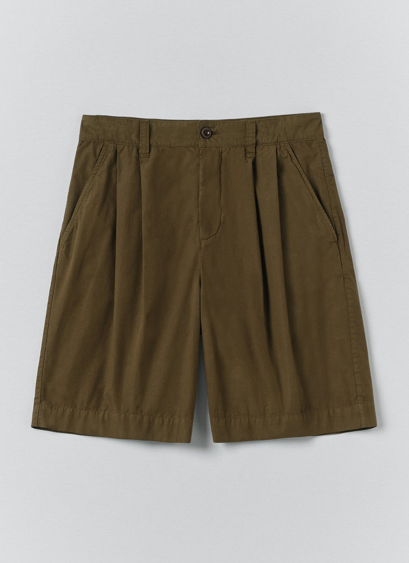 Double Pleat Cotton Poplin Shorts | Bronze Green