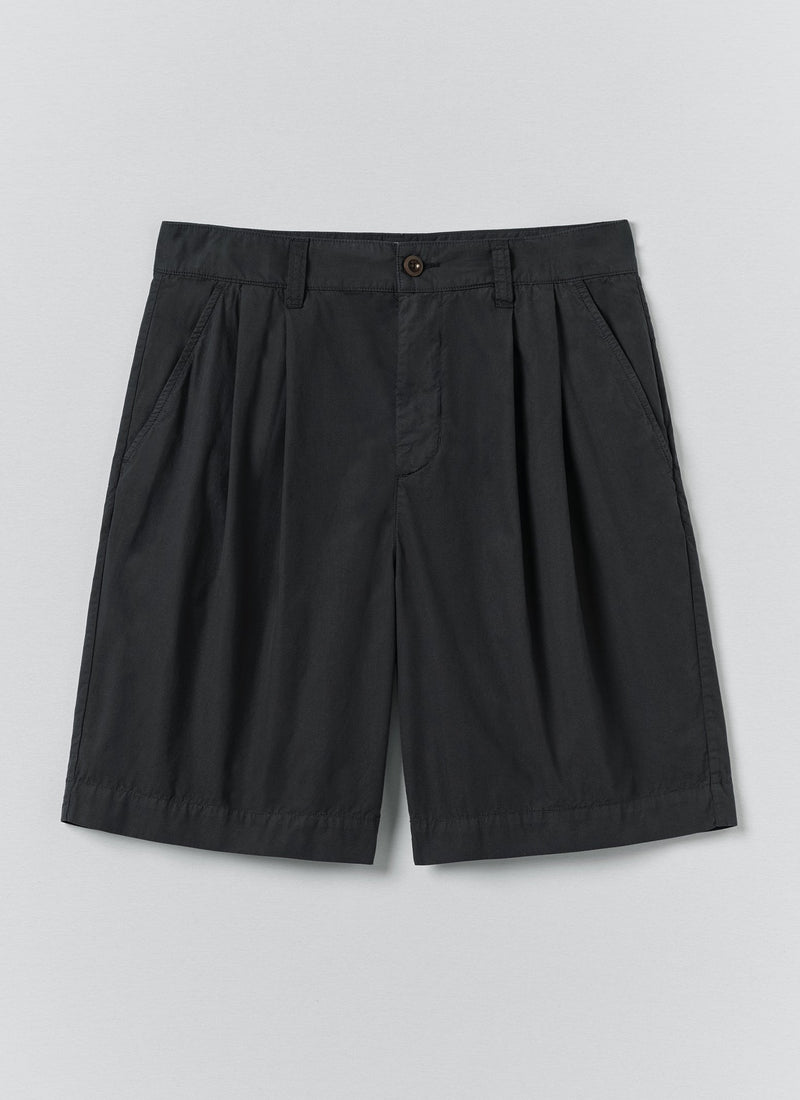 Double Pleat Cotton Poplin Shorts | Washed Black