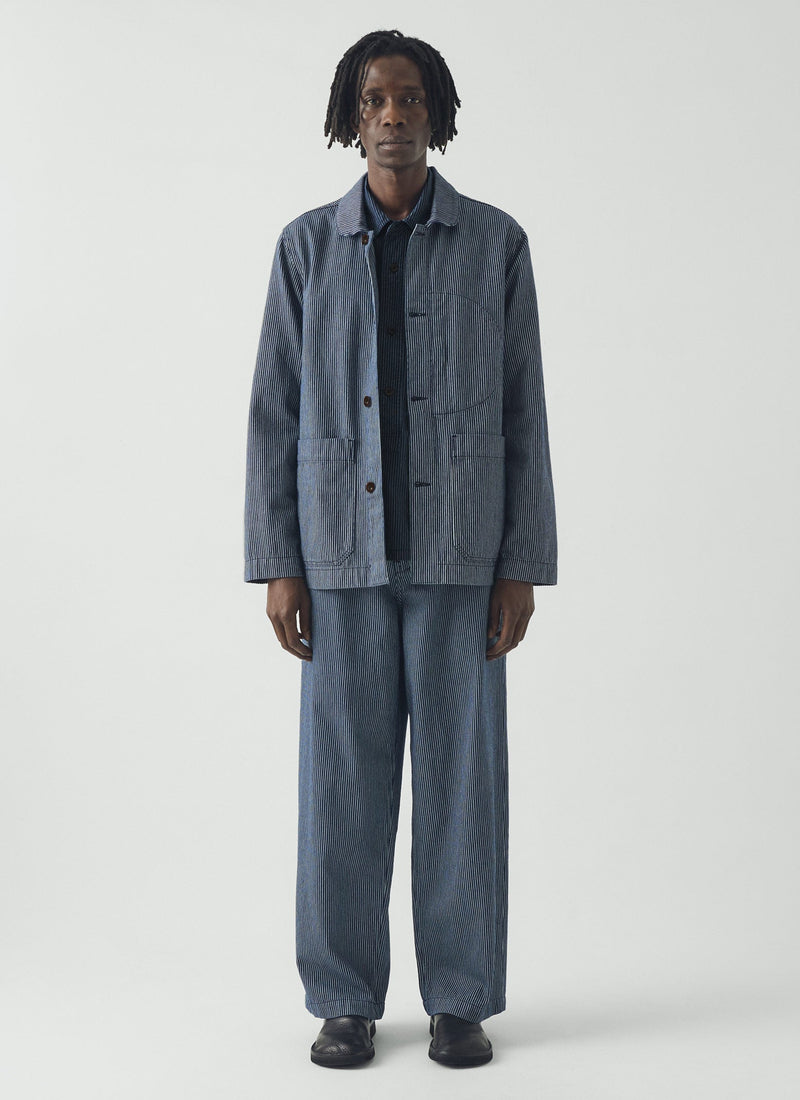 Jude Stripe Wide Leg Denim Trousers | Ecru/Indigo