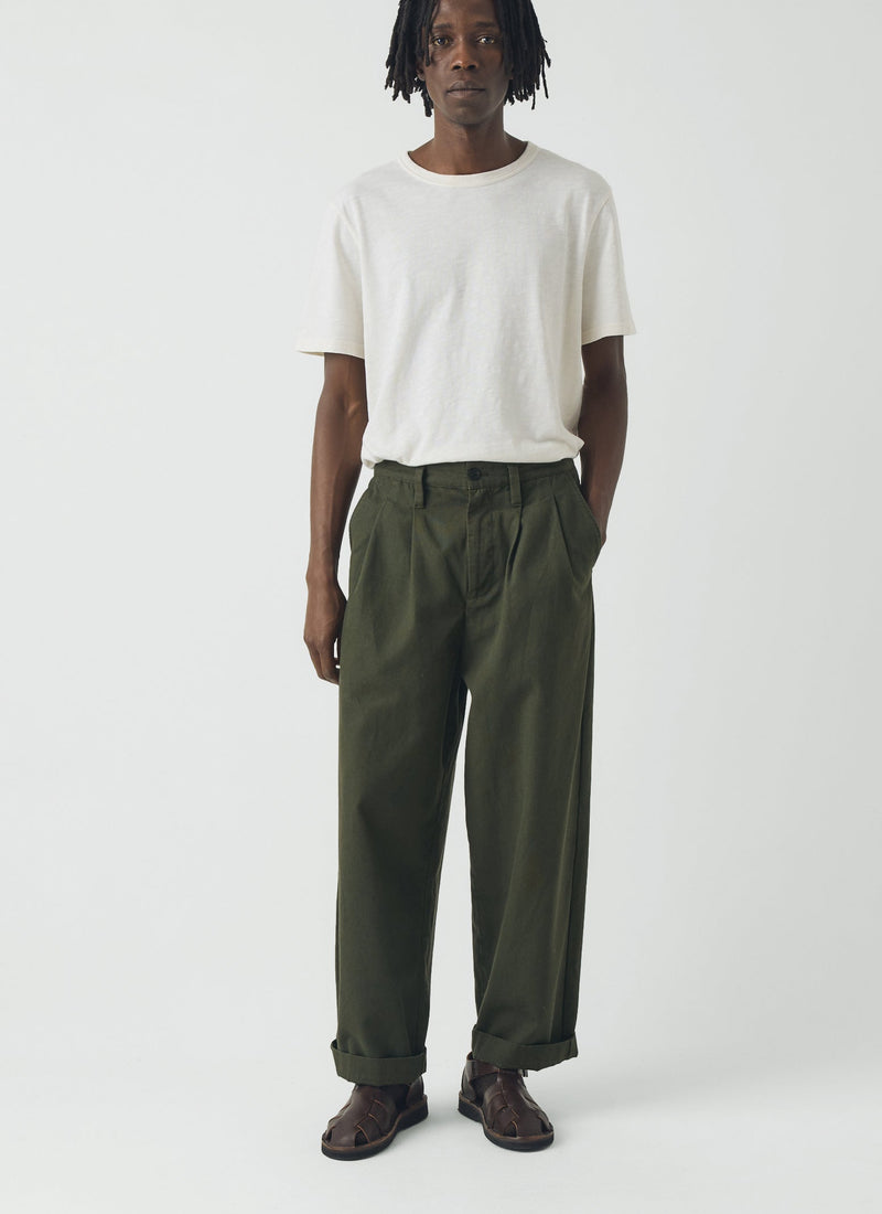 Bill Cotton Canvas Wide Leg Trousers | Kale