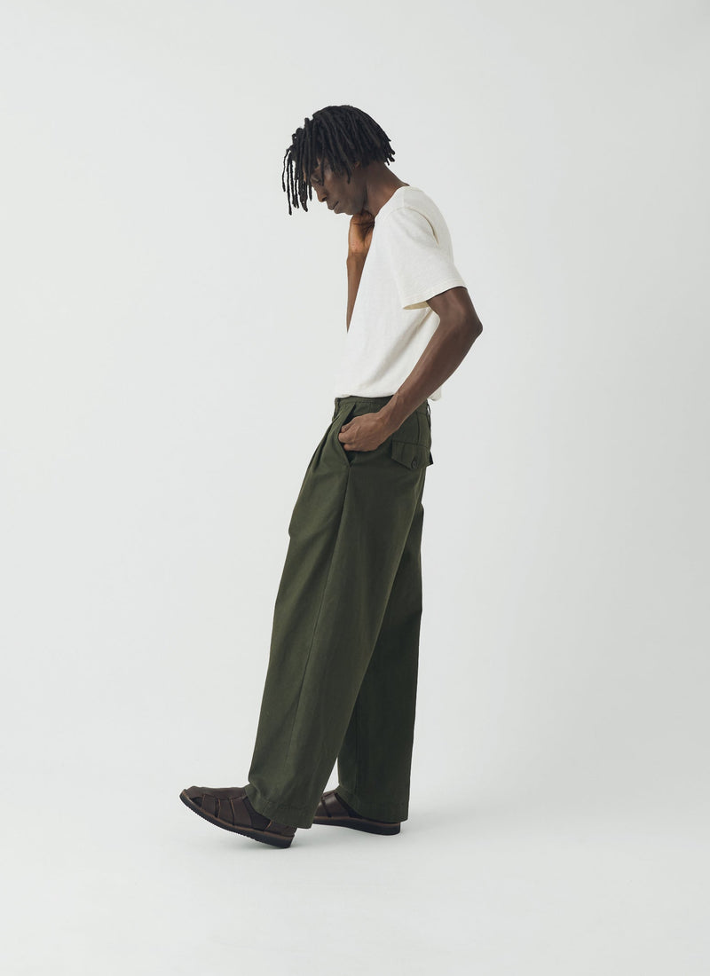 Bill Cotton Canvas Wide Leg Trousers | Kale