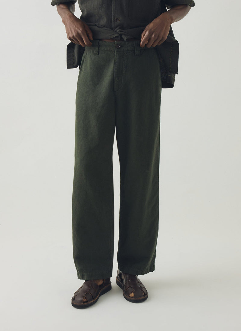 Rory Straight Leg Cotton Linen Trousers | Dark Moss