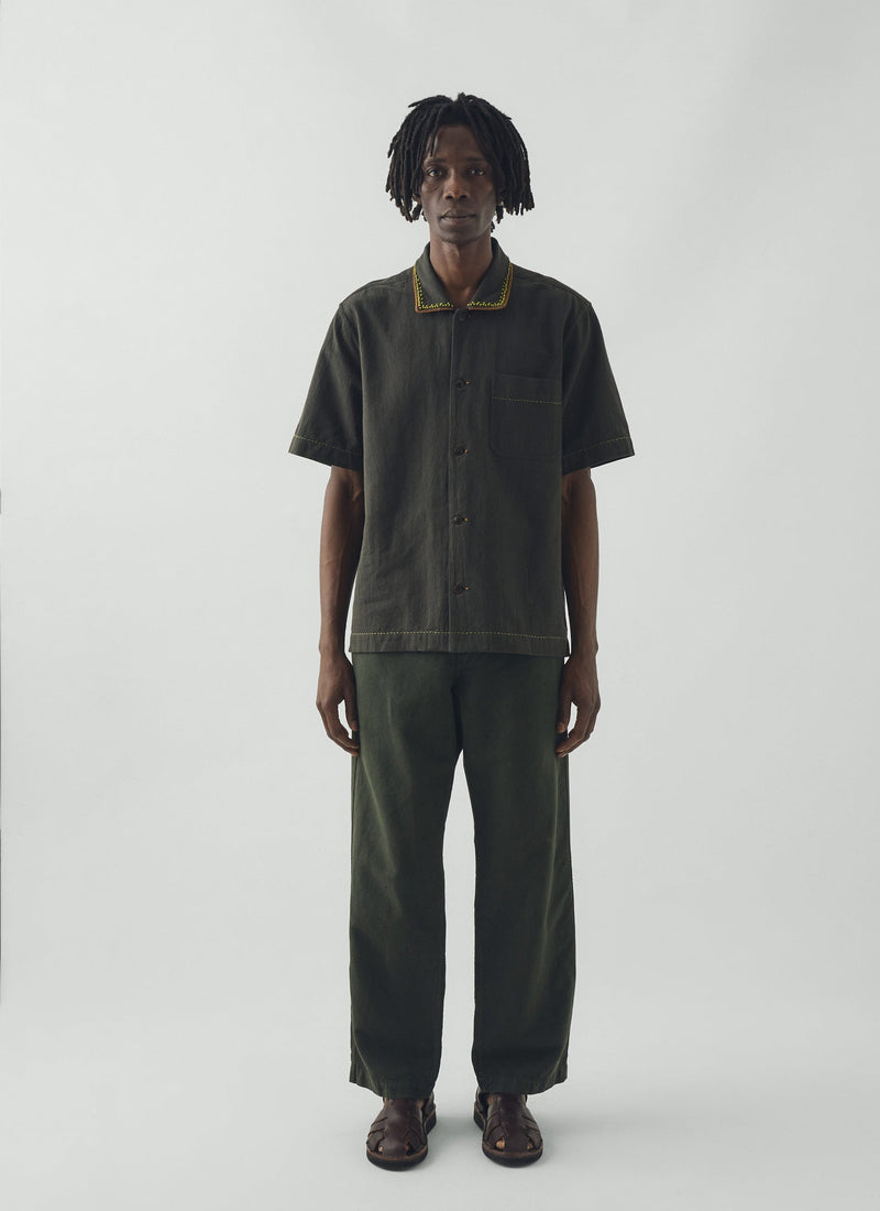 Rory Straight Leg Cotton Linen Trousers | Dark Moss