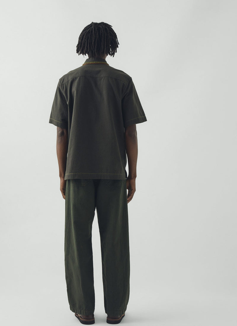 Rory Straight Leg Cotton Linen Trousers | Dark Moss