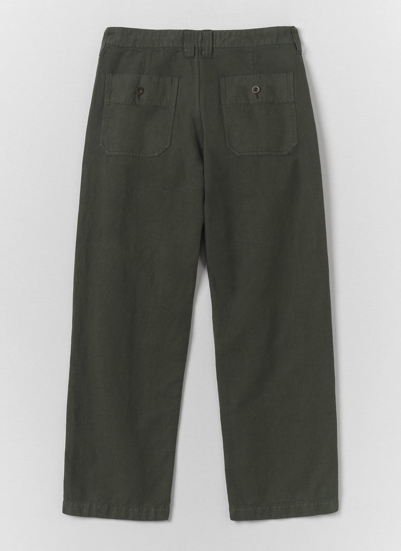 Rory Straight Leg Cotton Linen Trousers | Dark Moss