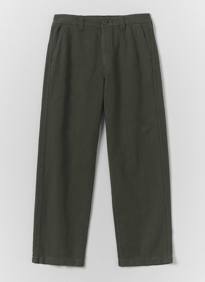 Rory Straight Leg Cotton Linen Trousers | Dark Moss