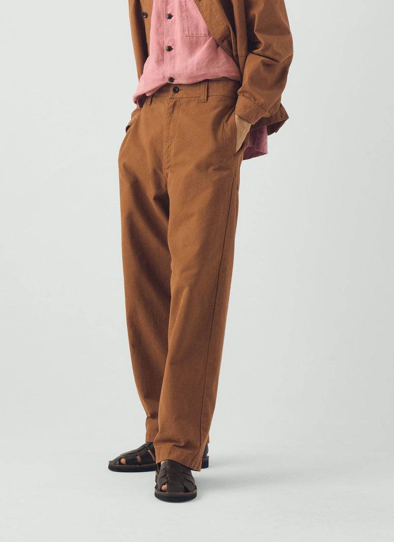 Jude Cotton Canvas Wide Leg Trouser | Brown Anise