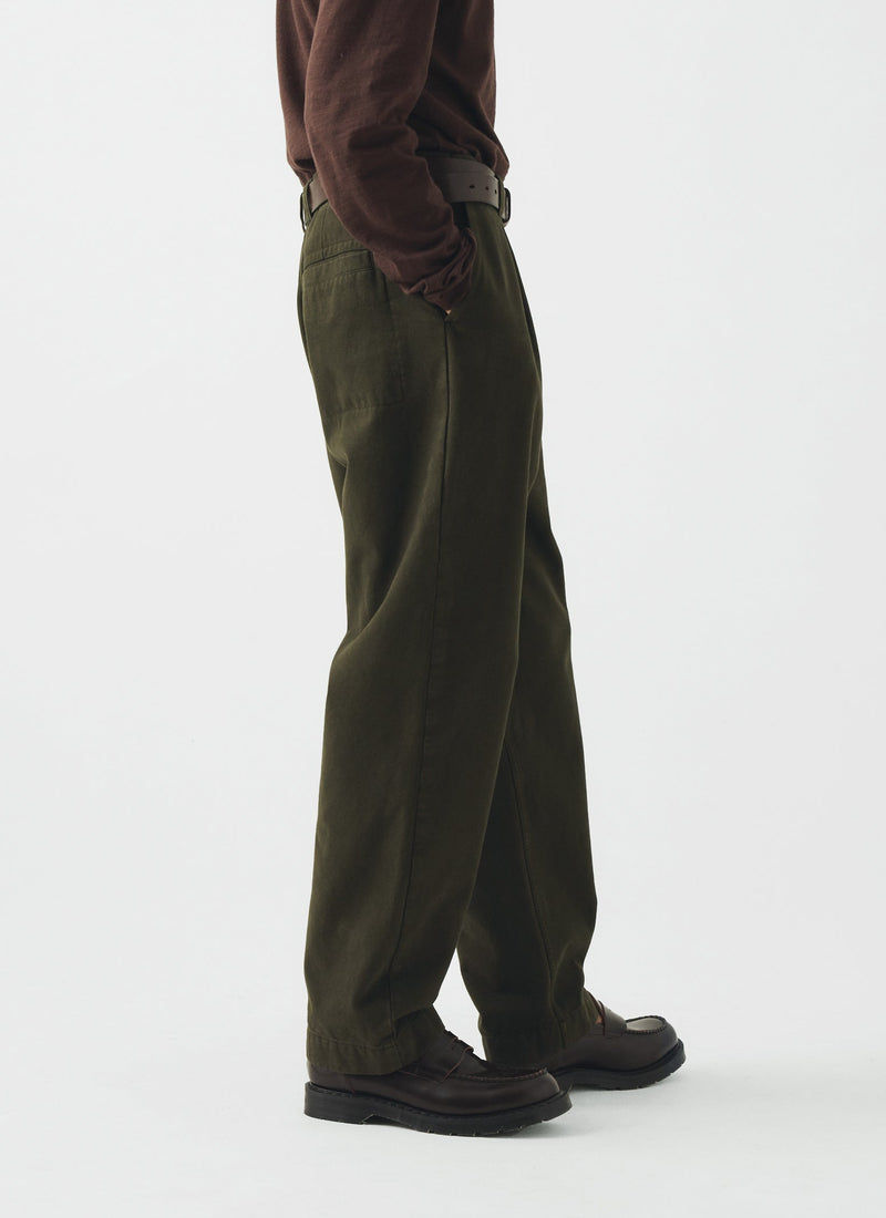 Otto Cotton Herringbone Pleated Trousers | Tent Green