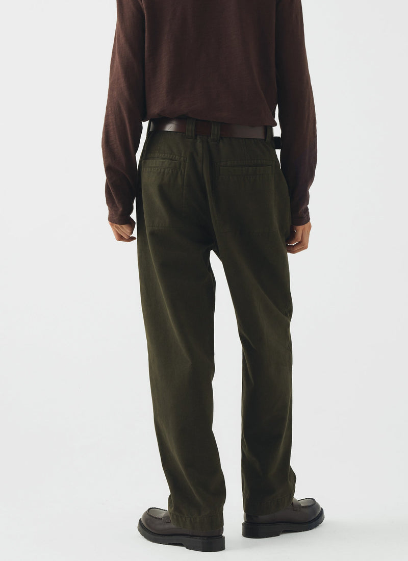 Otto Cotton Herringbone Pleated Trousers | Tent Green
