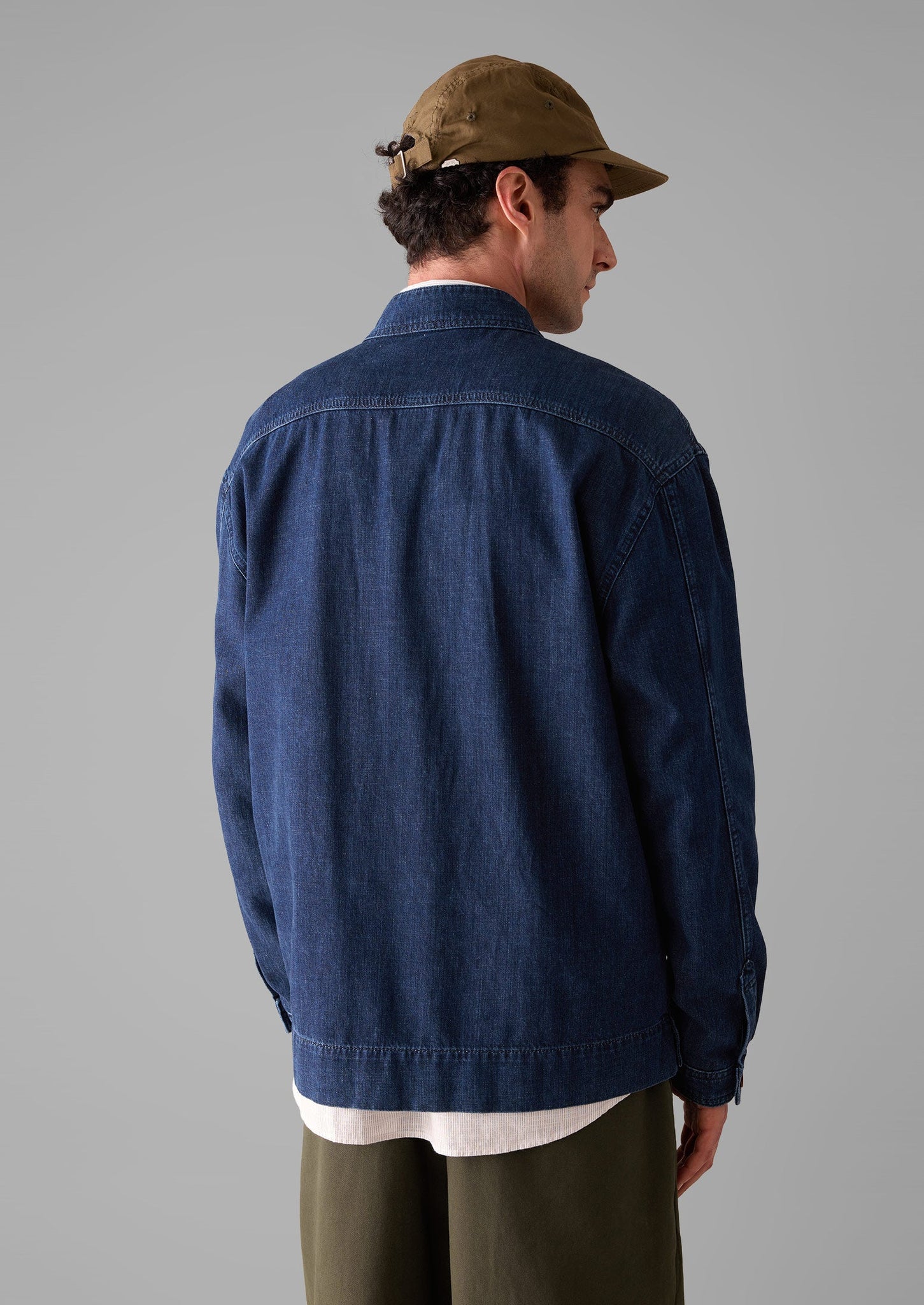 Grandad Collar Half Placket Denim Shirt | Indigo