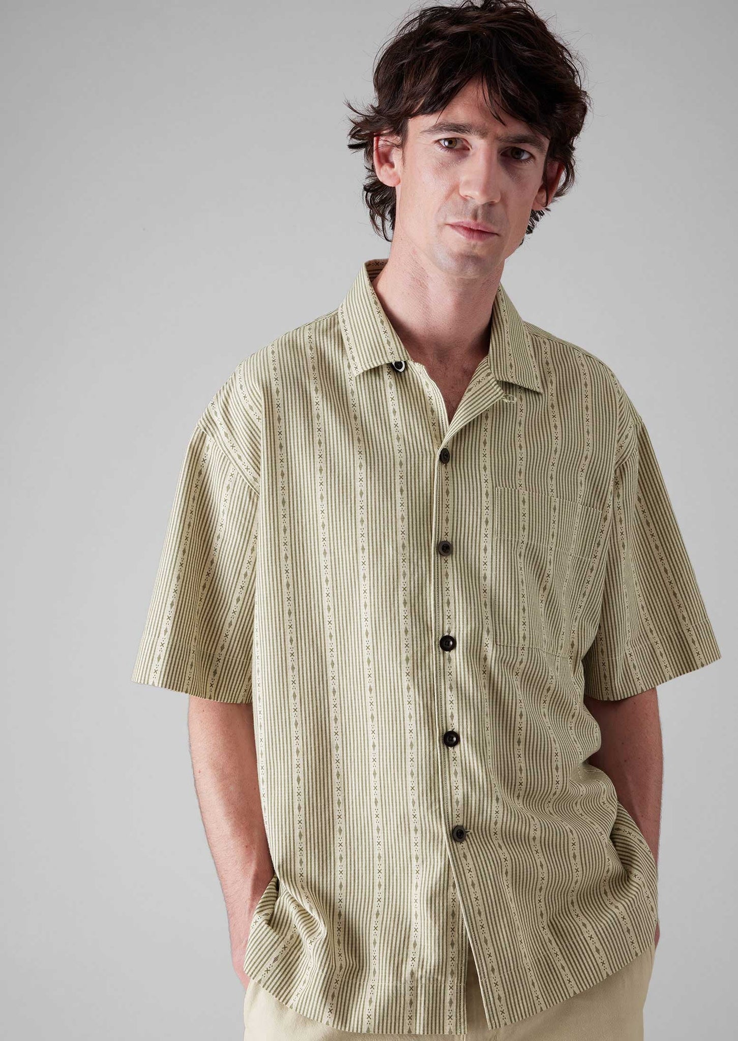 Kite Stripe Cotton Shirt | Olive