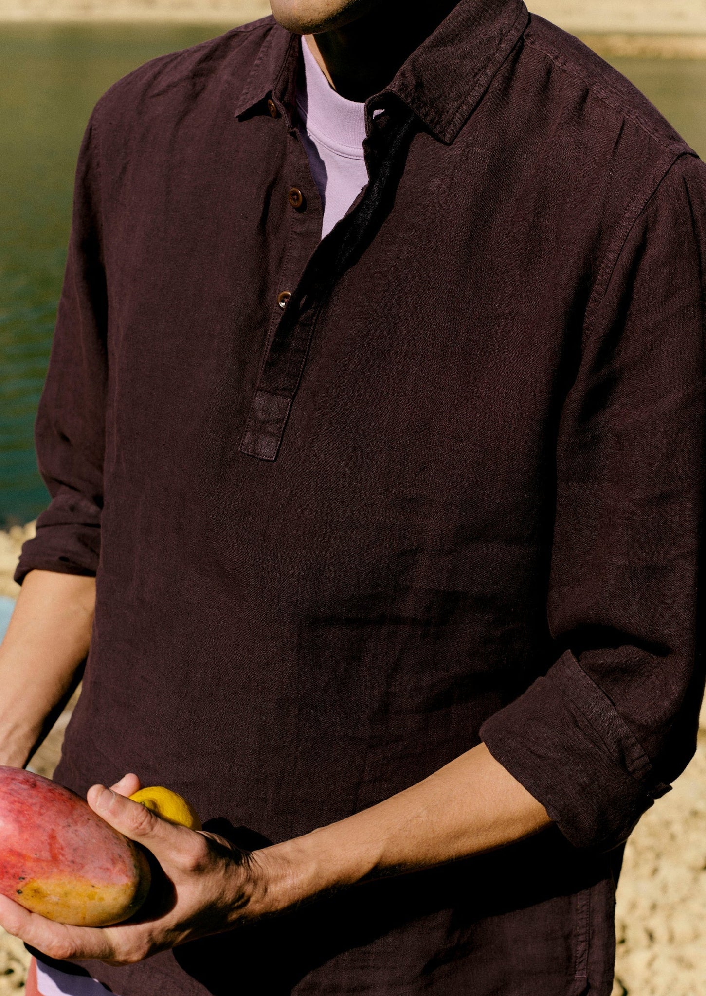 Half Placket Linen Shirt | Rich Earth