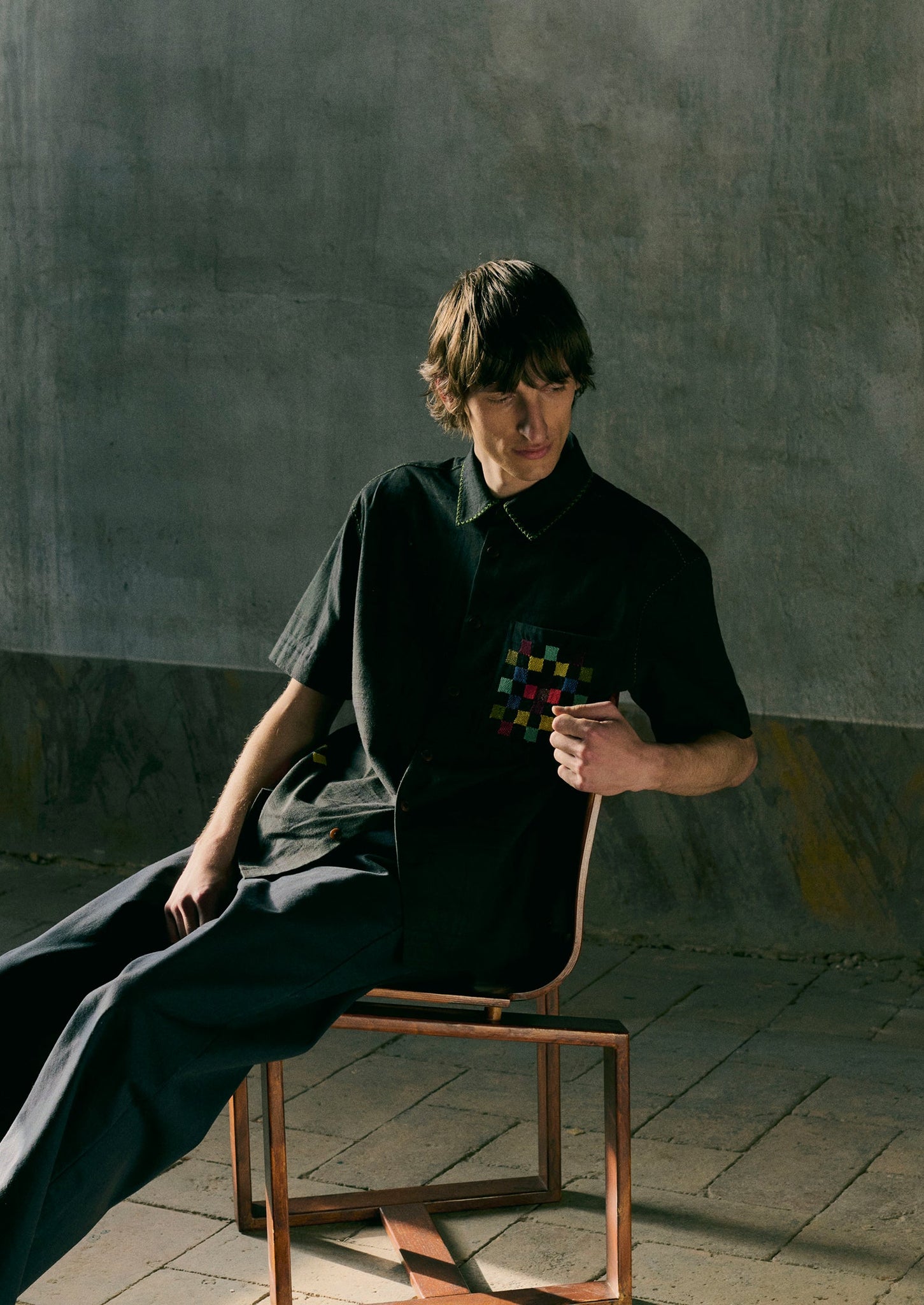 Overdyed Hand Embroidered Shirt | Graphite Multi