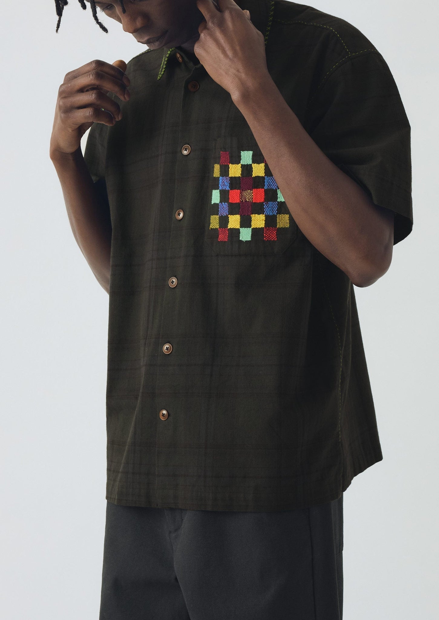 Overdyed Hand Embroidered Shirt | Graphite Multi