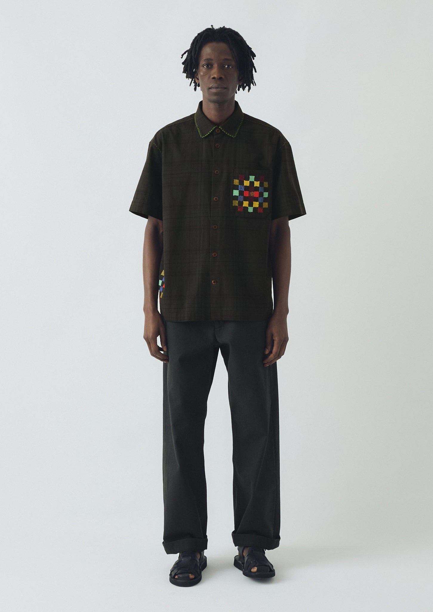 Overdyed Hand Embroidered Shirt | Graphite Multi