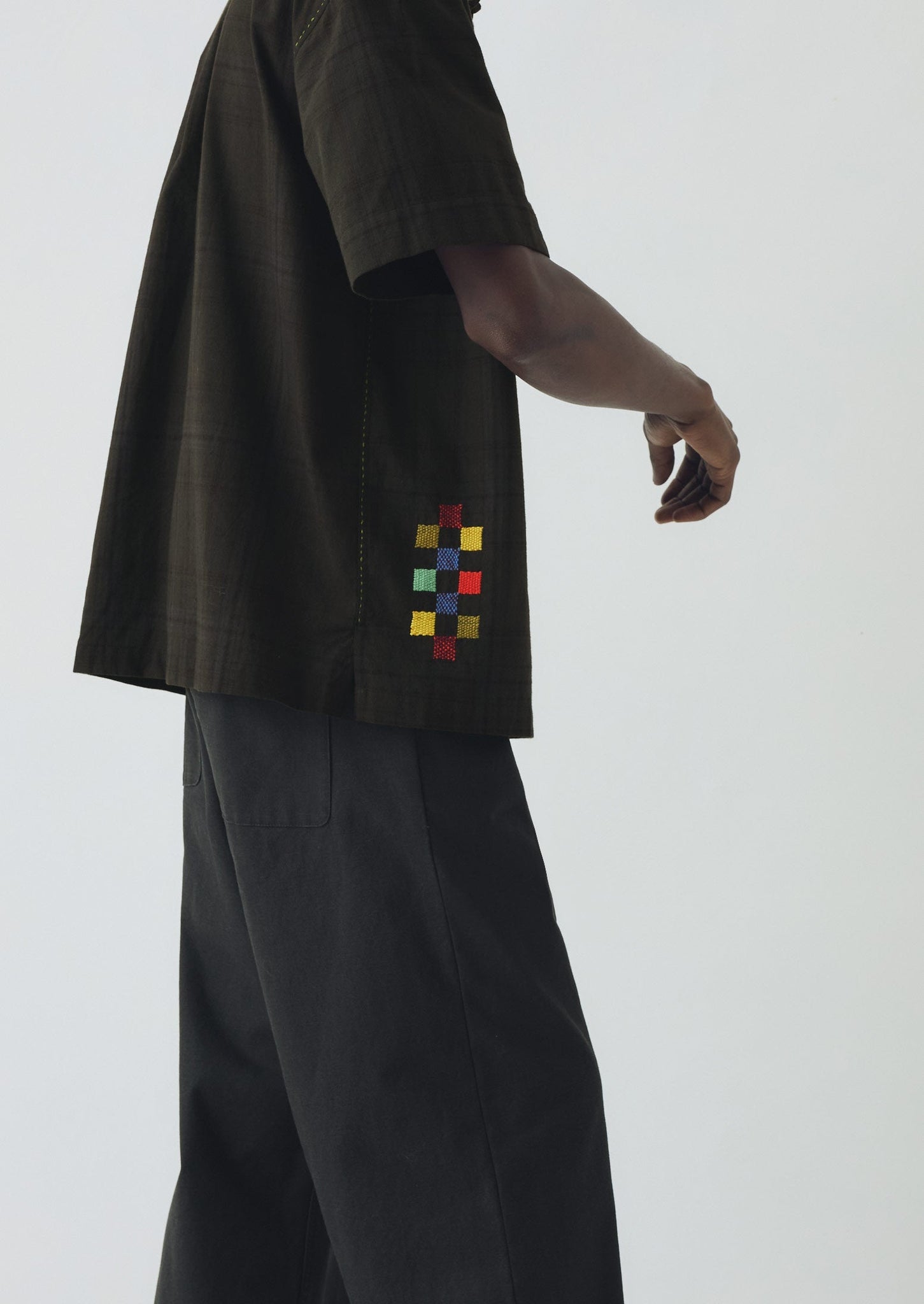 Overdyed Hand Embroidered Shirt | Graphite Multi