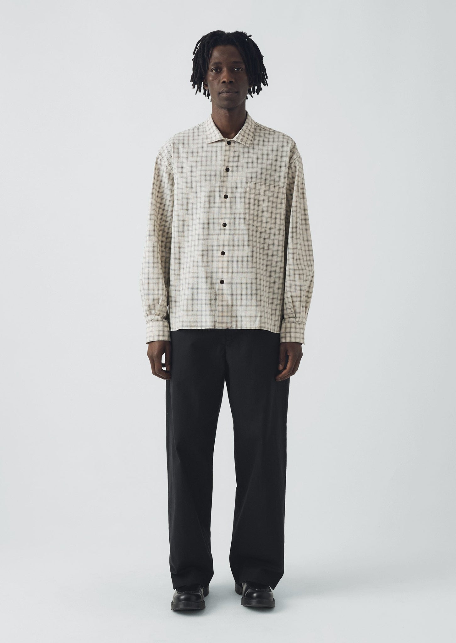 Cotton Window Pane Check Shirt | Ecru/Slate