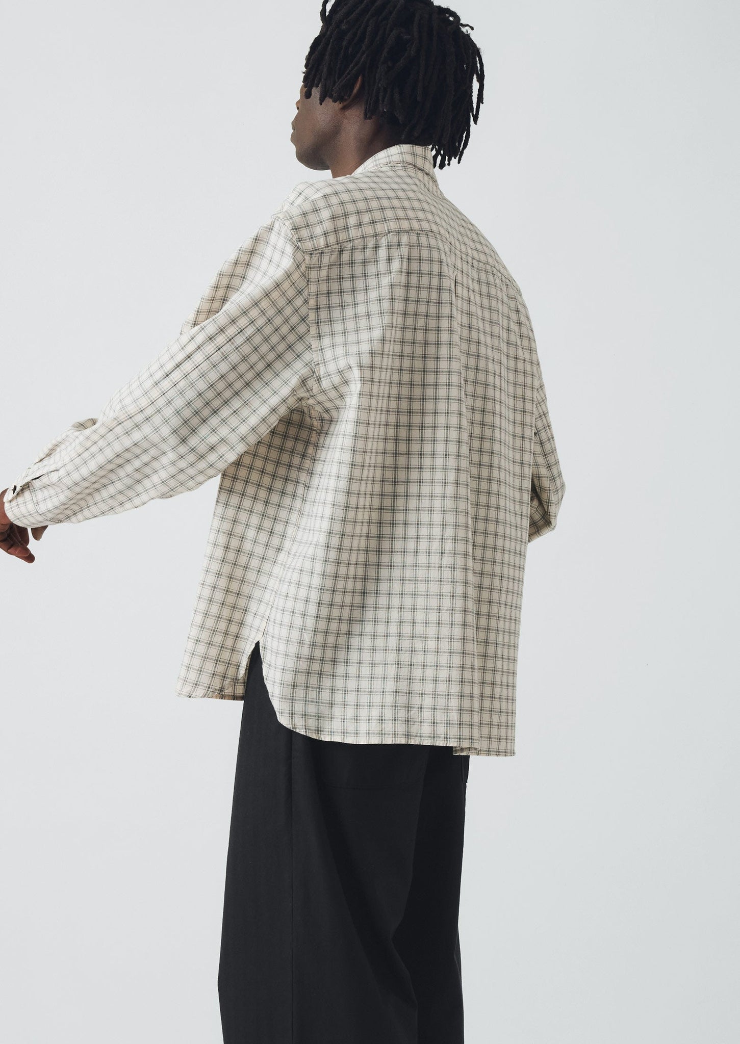 Cotton Window Pane Check Shirt | Ecru/Slate
